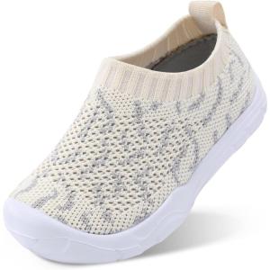 imageJOINFREE Toddler Boys Girls Sneaker Slip On Shoes Kids Lightweight Breathable Walking ShoesBeigedotgrey