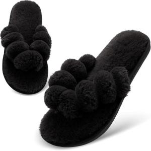 imageJOINFREE Womens Bedroom Slippers Comfort Four Season Classy Indoor Spa Slide ShoesABlack Round