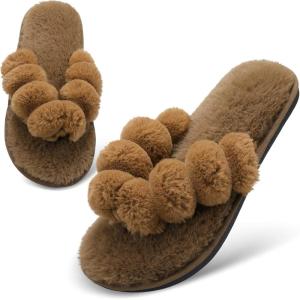 imageJOINFREE Womens Bedroom Slippers Comfort Four Season Classy Indoor Spa Slide ShoesABrown Round