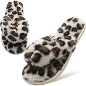 imageJOINFREE Womens Bedroom Slippers Comfort Four Season Classy Indoor Spa Slide ShoesALeopard White