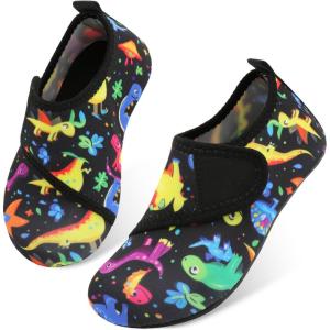 imageJOINFREE Kids Boys and Girls Swim Water Shoes Toddler Quick Dry Aqua Socks Barefoot Skin Shoes for Beach SportsCoblack Dinosaur