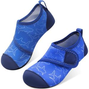 imageJOINFREE Kids Boys and Girls Swim Water Shoes Toddler Quick Dry Aqua Socks Barefoot Skin Shoes for Beach SportsEasy Shark Blue