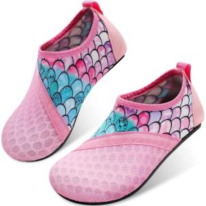 imageJOINFREE Kids Boys and Girls Swim Water Shoes Toddler Quick Dry Aqua Socks Barefoot Skin Shoes for Beach SportsSplice Pink