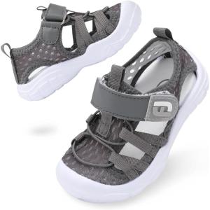 imageJOINFREE Toddler Boys Girls Water Shoes Breathable Qucik Dry Sport Beach Sandals Lightweight Barefoot FlexibleGrey