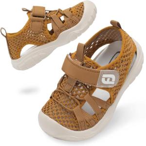 imageJOINFREE Toddler Boys Girls Water Shoes Breathable Qucik Dry Sport Beach Sandals Lightweight Barefoot FlexibleMesh Brown