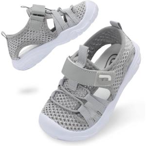 imageJOINFREE Toddler Boys Girls Water Shoes Breathable Qucik Dry Sport Beach Sandals Lightweight Barefoot FlexibleMesh Grey