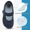 imageJOINFREE Womens Barefoot Walking Shoes Wide Diabetic Shoes Adjustable Mary Jane Shoes Flats Arthritis Edema Casual Shoes Breathable Slip on Sneakers Indoor OutdoorNavyblue