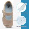 imageJOINFREE Womens Barefoot Walking Shoes Wide Diabetic Shoes Adjustable Mary Jane Shoes Flats Arthritis Edema Casual Shoes Breathable Slip on Sneakers Indoor OutdoorKhaki