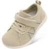 imageJOINFREE Toddler Shoes Boys Girls Wide Barefoot Shoes Little Kids Minimalist Sneakers Zero Drop Casual Walking Shoes Breathable Tennis Shoes Indoor OutdoorStripkhaki