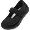 imageJOINFREE Womens Barefoot Walking Shoes Wide Diabetic Shoes Adjustable Mary Jane Shoes Flats Arthritis Edema Casual Shoes Breathable Slip on Sneakers Indoor OutdoorBlack