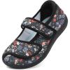 imageJOINFREE Womens Barefoot Walking Shoes Wide Diabetic Shoes Adjustable Mary Jane Shoes Flats Arthritis Edema Casual Shoes Breathable Slip on Sneakers Indoor OutdoorFlower