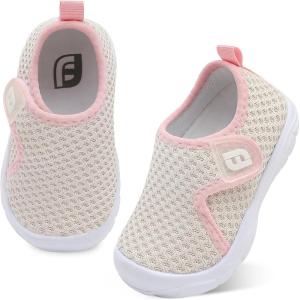 imageJOINFREE Toddler Boys Girls Barefoot Shoes Breathable Kids Sneakers Lightweight Walking Shoes Slip On Tennie Shoes Protect Toes School ShoesBeigepink