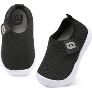 imageJOINFREE Toddler Boys Girls Barefoot Shoes Breathable Kids Sneakers Lightweight Walking Shoes Slip On Tennie Shoes Protect Toes School ShoesBlack