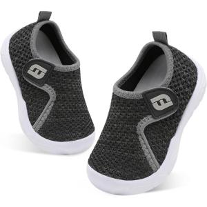 imageJOINFREE Toddler Boys Girls Barefoot Shoes Breathable Kids Sneakers Lightweight Walking Shoes Slip On Tennie Shoes Protect Toes School ShoesGreyblack