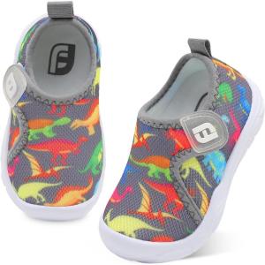 imageJOINFREE Toddler Boys Girls Barefoot Shoes Breathable Kids Sneakers Lightweight Walking Shoes Slip On Tennie Shoes Protect Toes School ShoesGreydinosaur