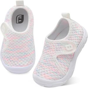 imageJOINFREE Toddler Boys Girls Barefoot Shoes Breathable Kids Sneakers Lightweight Walking Shoes Slip On Tennie Shoes Protect Toes School ShoesWhitepink