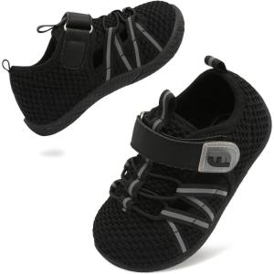 imageJOINFREE Toddler Sandals Boys Girls Breathable Closed Toe Water Beach Sandals Kids Wide Barefoot Summer Water Shoes Baby Walking SneakersBalck