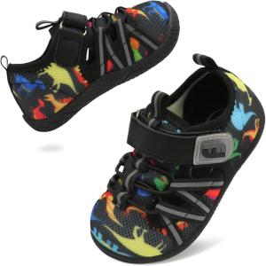 imageJOINFREE Toddler Sandals Boys Girls Breathable Closed Toe Water Beach Sandals Kids Wide Barefoot Summer Water Shoes Baby Walking SneakersBlackdinosaur