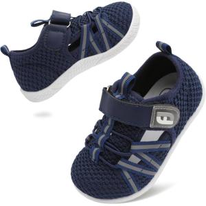 imageJOINFREE Toddler Sandals Boys Girls Breathable Closed Toe Water Beach Sandals Kids Wide Barefoot Summer Water Shoes Baby Walking SneakersNavyblue