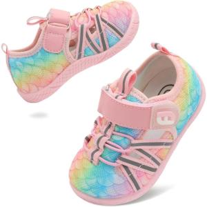 imageJOINFREE Toddler Sandals Boys Girls Breathable Closed Toe Water Beach Sandals Kids Wide Barefoot Summer Water Shoes Baby Walking SneakersPinkblue Scale