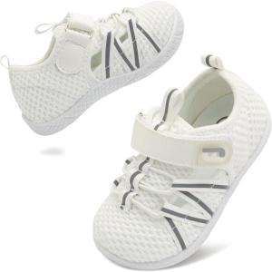 imageJOINFREE Toddler Sandals Boys Girls Breathable Closed Toe Water Beach Sandals Kids Wide Barefoot Summer Water Shoes Baby Walking SneakersWhite