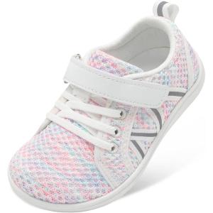 imageJOINFREE Toddler Shoes Boys Girls Wide Barefoot Shoes Little Kids Minimalist Sneakers Zero Drop Casual Walking Shoes Breathable Tennis Shoes Indoor OutdoorColor Whitepink