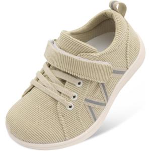 imageJOINFREE Toddler Shoes Boys Girls Wide Barefoot Shoes Little Kids Minimalist Sneakers Zero Drop Casual Walking Shoes Breathable Tennis Shoes Indoor OutdoorStripkhaki