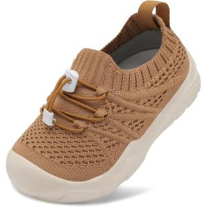 imageJOINFREE Toddler Shoes Boys Girls Wide Barefoot Shoes Slip On Sneakers for Toddler Kids Breathable Walking Shoes Lightweight Outdoor Tennis ShoesBrown