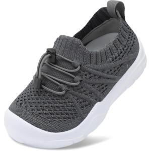 imageJOINFREE Toddler Shoes Boys Girls Wide Barefoot Shoes Slip On Sneakers for Toddler Kids Breathable Walking Shoes Lightweight Outdoor Tennis ShoesDarkgrey
