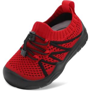 imageJOINFREE Toddler Shoes Boys Girls Wide Barefoot Shoes Slip On Sneakers for Toddler Kids Breathable Walking Shoes Lightweight Outdoor Tennis ShoesRed