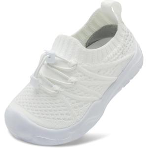 imageJOINFREE Toddler Shoes Boys Girls Wide Barefoot Shoes Slip On Sneakers for Toddler Kids Breathable Walking Shoes Lightweight Outdoor Tennis ShoesWhite
