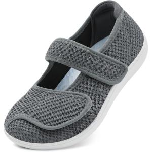 imageJOINFREE Womens Barefoot Walking Shoes Wide Diabetic Shoes Adjustable Mary Jane Shoes Flats Arthritis Edema Casual Shoes Breathable Slip on Sneakers Indoor OutdoorDarkgrey