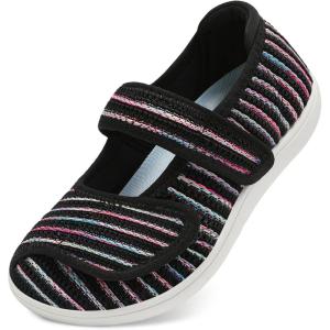 imageJOINFREE Womens Barefoot Walking Shoes Wide Diabetic Shoes Adjustable Mary Jane Shoes Flats Arthritis Edema Casual Shoes Breathable Slip on Sneakers Indoor OutdoorColorblack