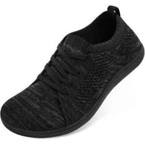 imageJOINFREE Womens Minimalist Walking Shoes Wide Toe Barefoot Shoes Zero Drop Casual Sneakers Breathable Slip On Tennis ShoesBlackgrey