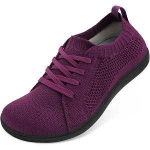 imageJOINFREE Womens Minimalist Walking Shoes Wide Toe Barefoot Shoes Zero Drop Casual Sneakers Breathable Slip On Tennis ShoesDarkpurple