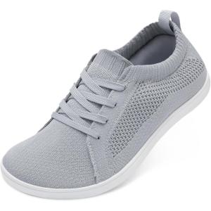 imageJOINFREE Womens Minimalist Walking Shoes Wide Toe Barefoot Shoes Zero Drop Casual Sneakers Breathable Slip On Tennis ShoesLightgrey
