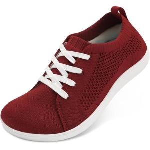 imageJOINFREE Womens Minimalist Walking Shoes Wide Toe Barefoot Shoes Zero Drop Casual Sneakers Breathable Slip On Tennis ShoesRed