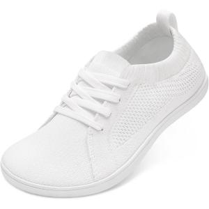 imageJOINFREE Womens Minimalist Walking Shoes Wide Toe Barefoot Shoes Zero Drop Casual Sneakers Breathable Slip On Tennis ShoesWhite