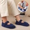imageJOINFREE Womens Mens House Slippers Wide Adjustable Diabetic Slippers Cozy Barefoot Bedroom Shoes Edma Swollen Socks Slipper With Soft Rubber SolesNavyblue