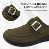 imageJOINFREE Womens Wide Suede Clogs Zero Drop Potato Shoes Diabetic Mules for Swollen Edema Comfort Slip on Clog Slippers with Adjuatable Buckle Indoor ampamp Outdoor UseDark Green