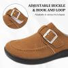 imageJOINFREE Womens Wide Suede Clogs Zero Drop Potato Shoes Diabetic Mules for Swollen Edema Comfort Slip on Clog Slippers with Adjuatable Buckle Indoor ampamp Outdoor UseBrown