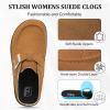 imageJOINFREE Womens Wide Suede Clogs Zero Drop Potato Shoes Diabetic Mules for Swollen Edema Comfort Slip on Clog Slippers with Adjuatable Buckle Indoor ampamp Outdoor UseBrown