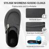 imageJOINFREE Womens Wide Suede Clogs Zero Drop Potato Shoes Diabetic Mules for Swollen Edema Comfort Slip on Clog Slippers with Adjuatable Buckle Indoor ampamp Outdoor UseDark Gray