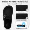 imageJOINFREE Womens Wide Suede Clogs Zero Drop Potato Shoes Diabetic Mules for Swollen Edema Comfort Slip on Clog Slippers with Adjuatable Buckle Indoor ampamp Outdoor UseBlack