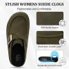imageJOINFREE Womens Wide Suede Clogs Zero Drop Potato Shoes Diabetic Mules for Swollen Edema Comfort Slip on Clog Slippers with Adjuatable Buckle Indoor ampamp Outdoor UseDark Green