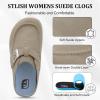 imageJOINFREE Womens Wide Suede Clogs Zero Drop Potato Shoes Diabetic Mules for Swollen Edema Comfort Slip on Clog Slippers with Adjuatable Buckle Indoor ampamp Outdoor UseTaupe