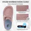 imageJOINFREE Womens Wide Suede Clogs Zero Drop Potato Shoes Diabetic Mules for Swollen Edema Comfort Slip on Clog Slippers with Adjuatable Buckle Indoor ampamp Outdoor UseDark Pink