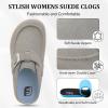 imageJOINFREE Womens Wide Suede Clogs Zero Drop Potato Shoes Diabetic Mules for Swollen Edema Comfort Slip on Clog Slippers with Adjuatable Buckle Indoor ampamp Outdoor UseGrey