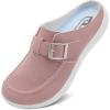 imageJOINFREE Womens Wide Suede Clogs Zero Drop Potato Shoes Diabetic Mules for Swollen Edema Comfort Slip on Clog Slippers with Adjuatable Buckle Indoor ampamp Outdoor UseDark Pink
