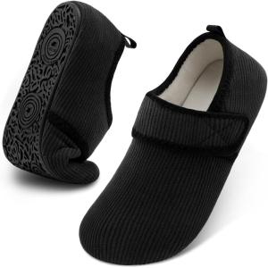 imageJOINFREE House Slippers for Women Men Cozy Slip On Bedroom Shoes Wide Barefoot Slipper Socks for Indoor Home Travel Office YogaBlack